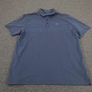 Travis Mathew Polo Shirt Mens XL Blue Striped Golf Performance Stretch Casual